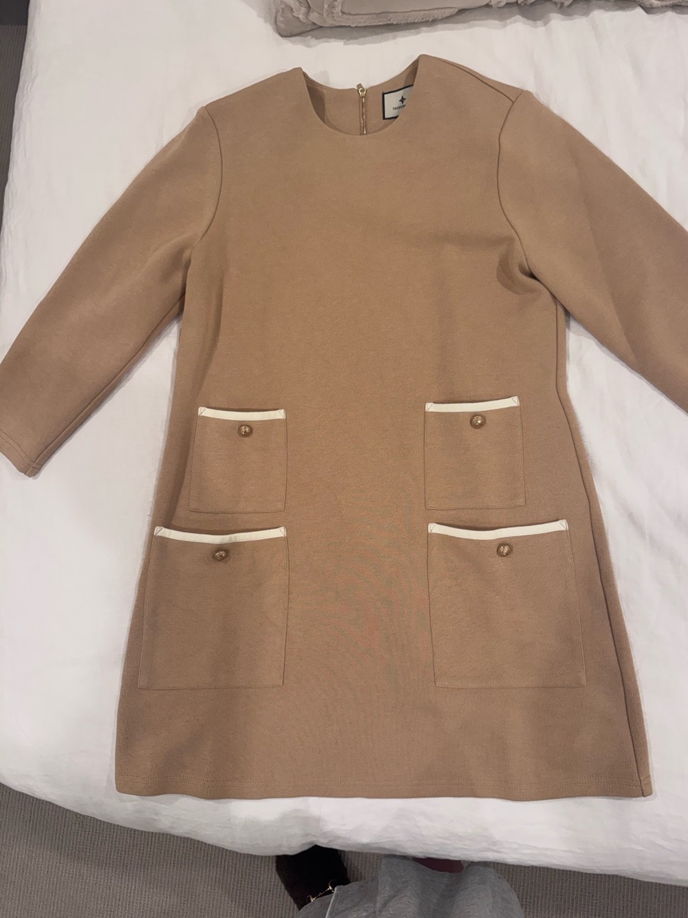 Tuckernuck Camel Mini Dress with Cream Trim Accents